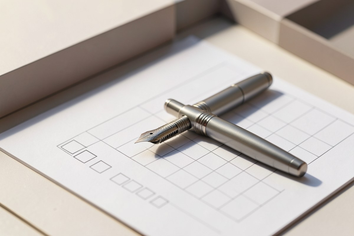Close-up of a pen resting on a document with a checklist, symbolizing careful review and accuracy.