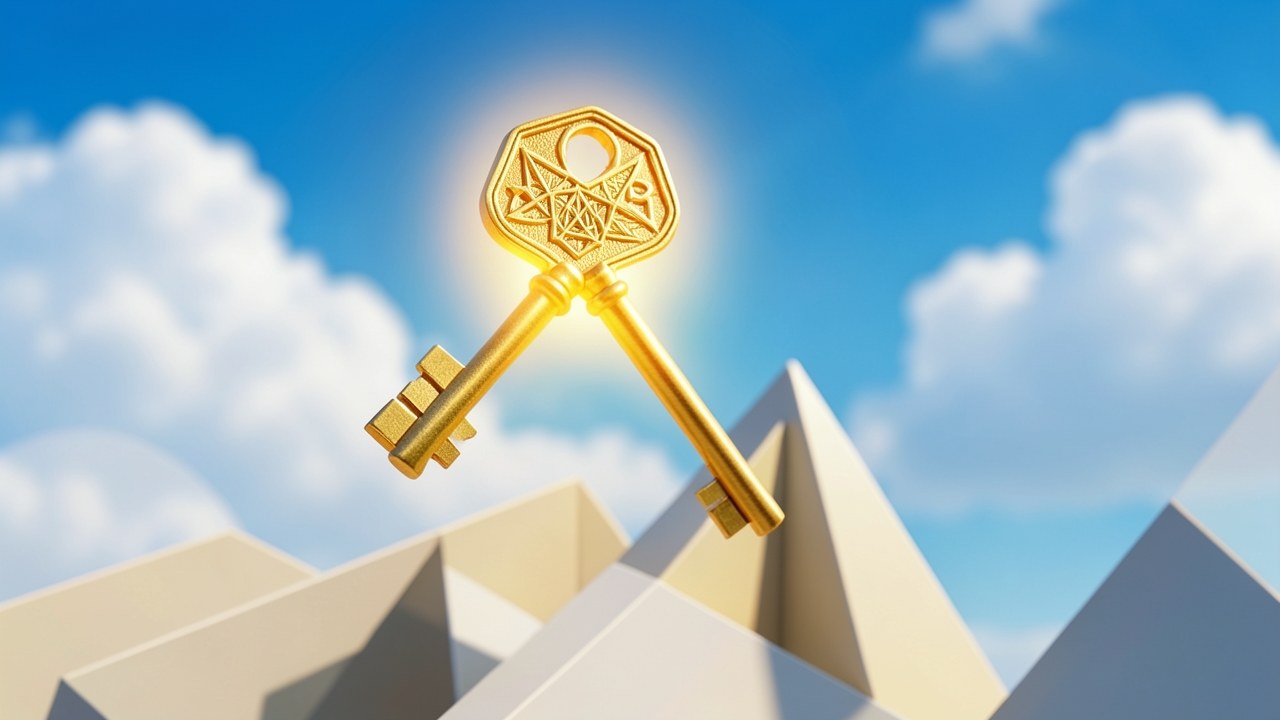 A golden key held up against a bright sky, symbolizing achieving the best mortgage rate and homeownership.