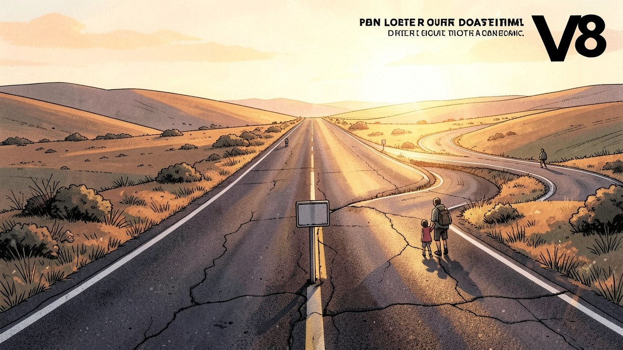 A long winding road splitting into two paths, one straight and one curved, symbolizing the choice between different loan terms.